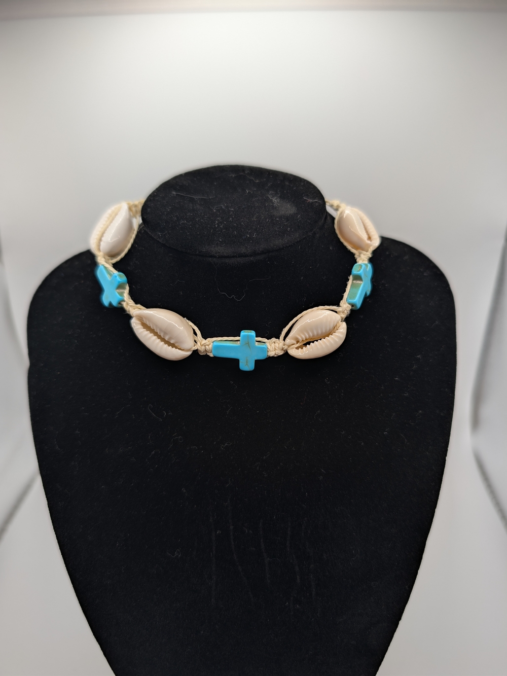 Boho Turquoise Cross & Cowrie Shell Macrame Bracelet | Adjustable Cord